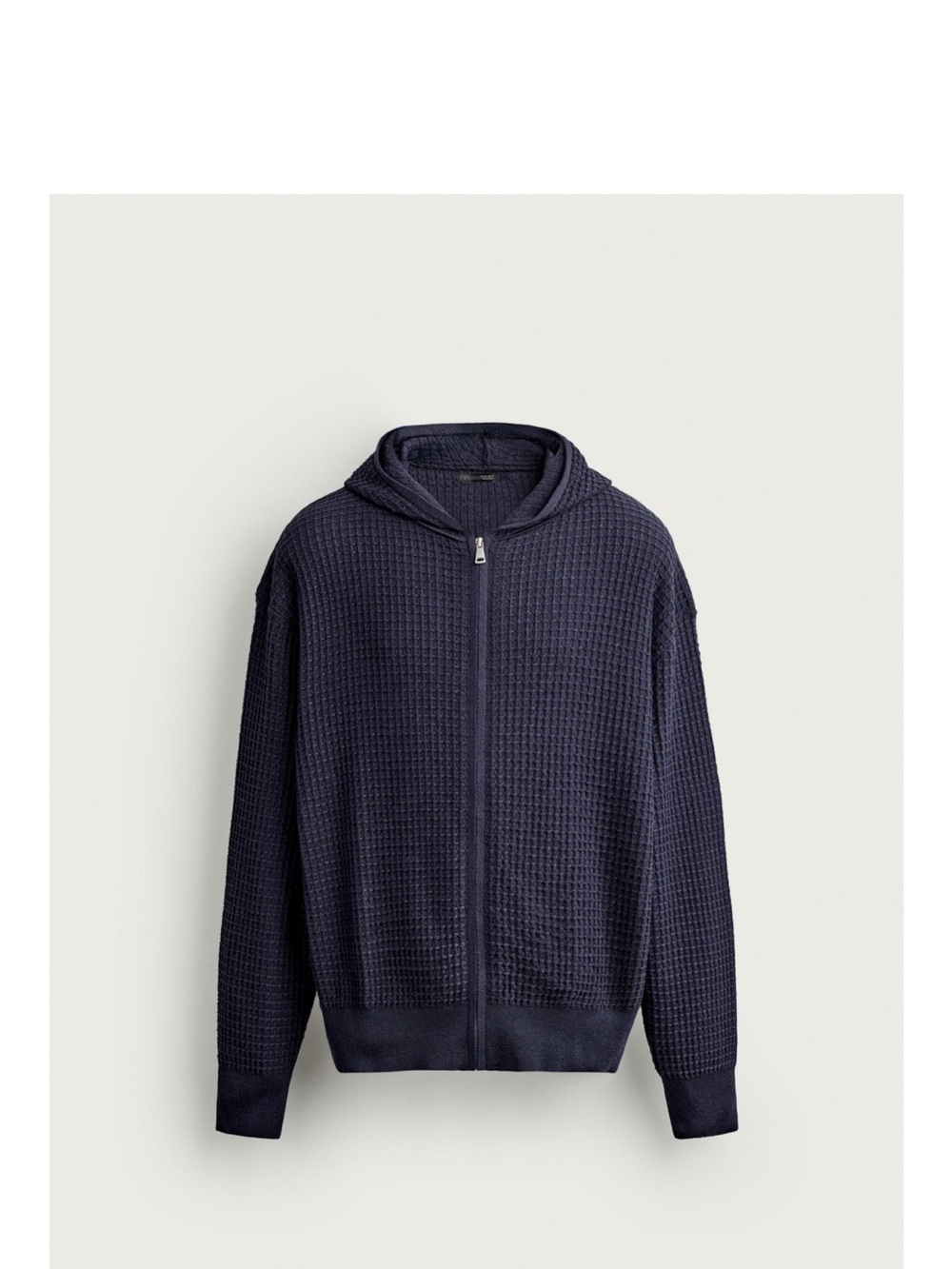 Zara Men's Black Gray Waffle Zip-Up Hoodie Sweater Jacket in excellent condition